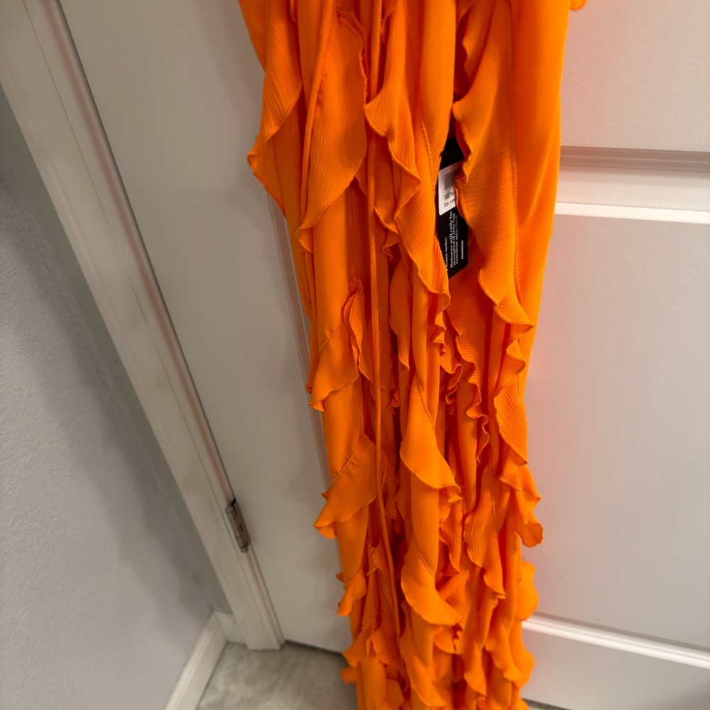 STAUD Elvire Open-Back Ruffled Crepe Maxi Dress Nectarine Orange - Picture 8 of 10